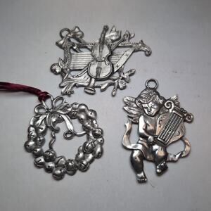 Lot of 3 Seagull Pewter Ornament Canada 1988 1995 1996 Wreath Cherub Music